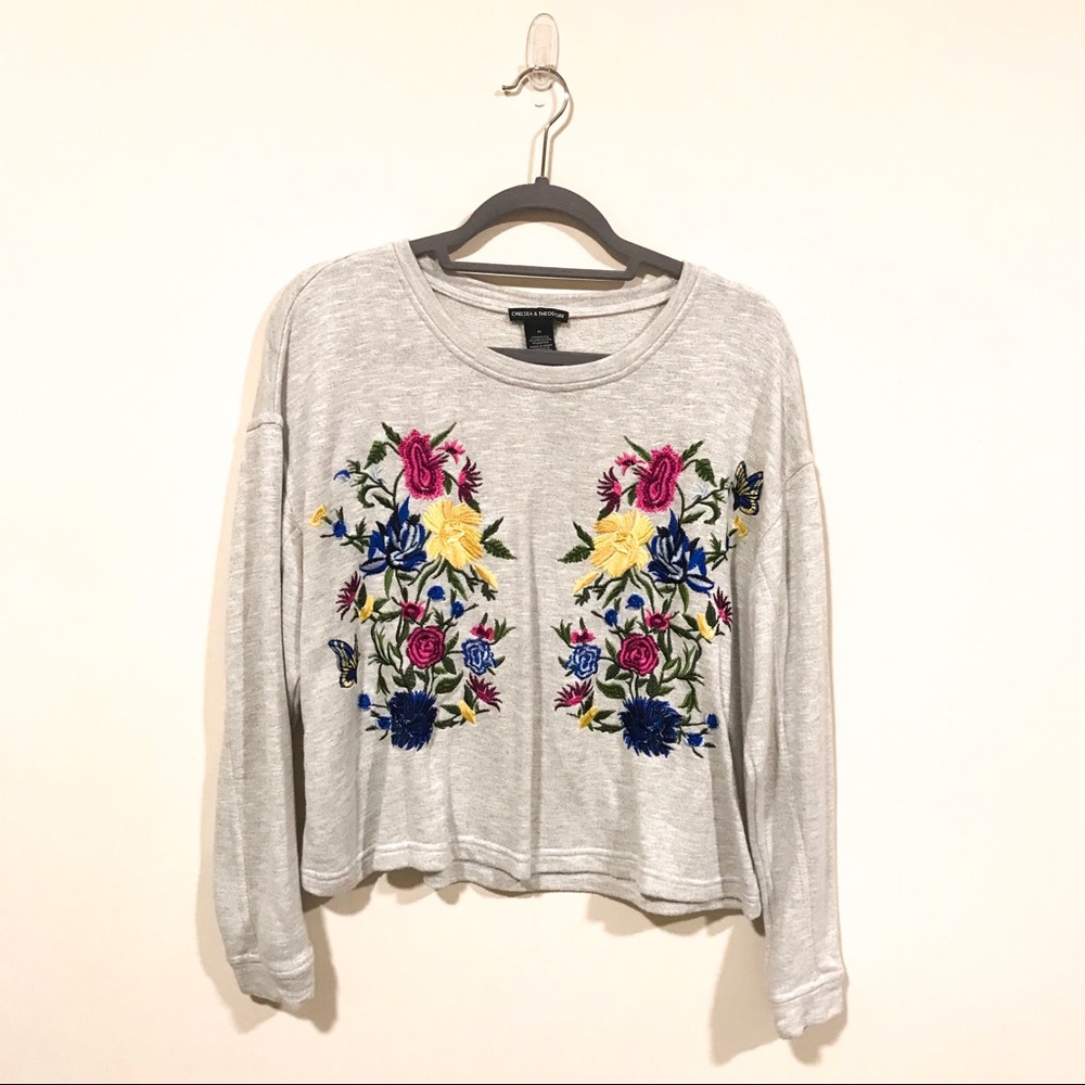 Grey LongSleeve Cropped Embroidered Shirt